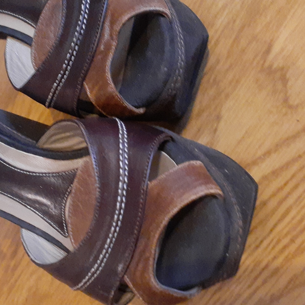 MARNI Brown Leather Platform Wedges Sandals Sz 37/7 - Picture 4 of 13